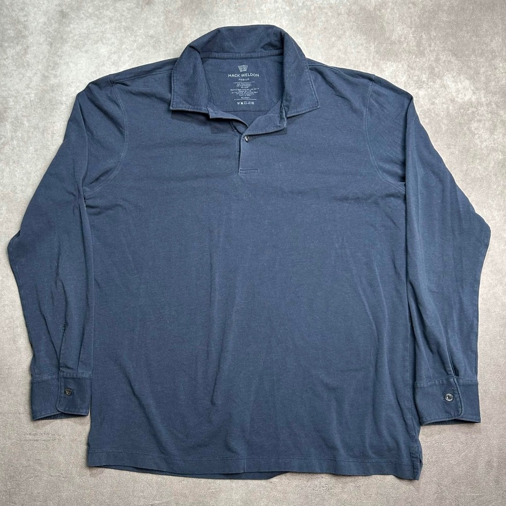 Mack Weldon Mens M Navy Blue Pima Cotton Blend Long Sleeve Polo Shirt Medium